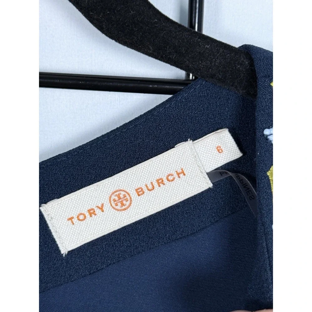 Tory Burch Embroidered Sophia Shift Dress‎ Womens 6 Blue Boho Beaded Casual